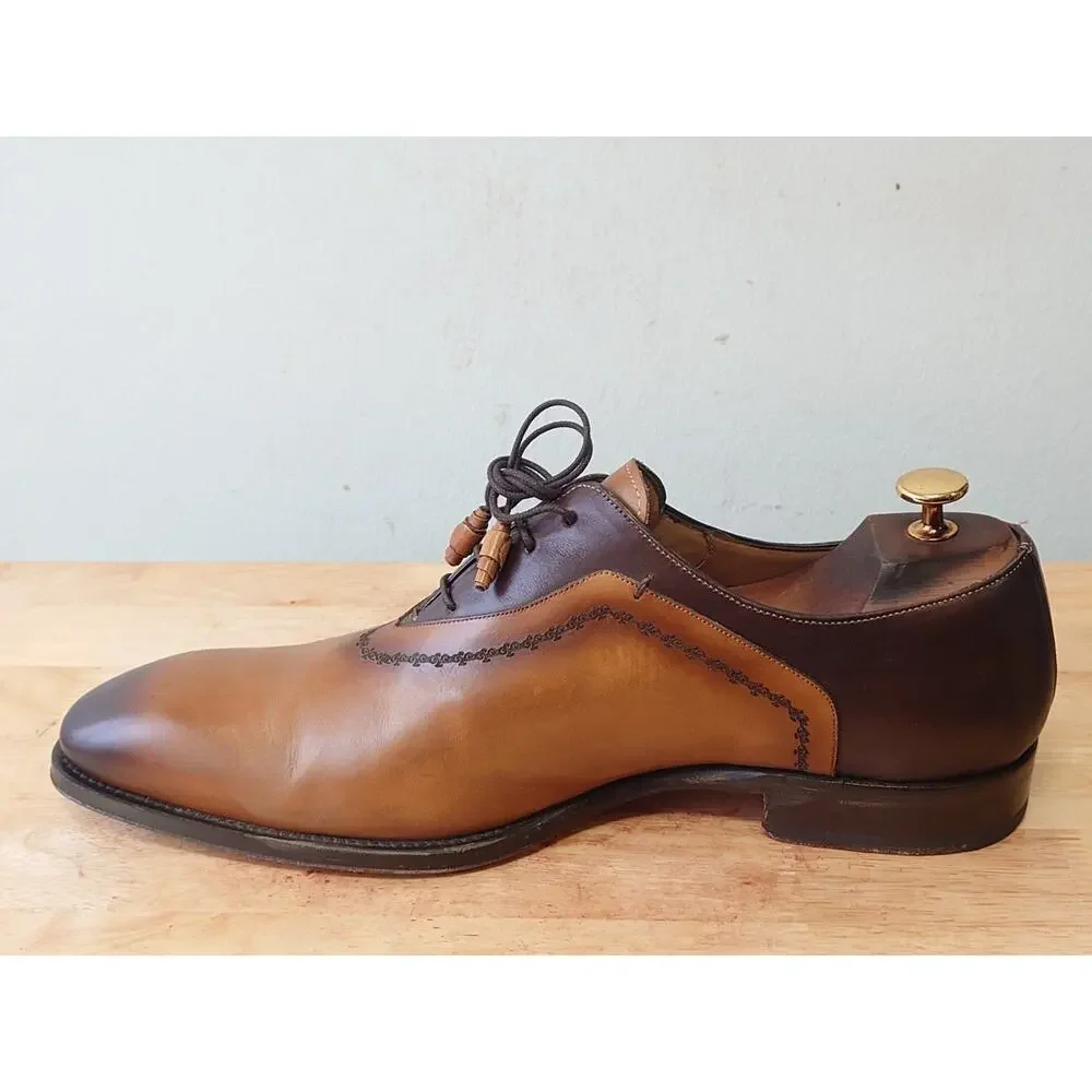 Mezlan Manet Mens Burnished Beige Leather Wholecut Dress Shoe Oxfords Size 12M - Picture 6 of 10